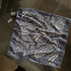Hugo Boss Blue Paisley Pocket Square
